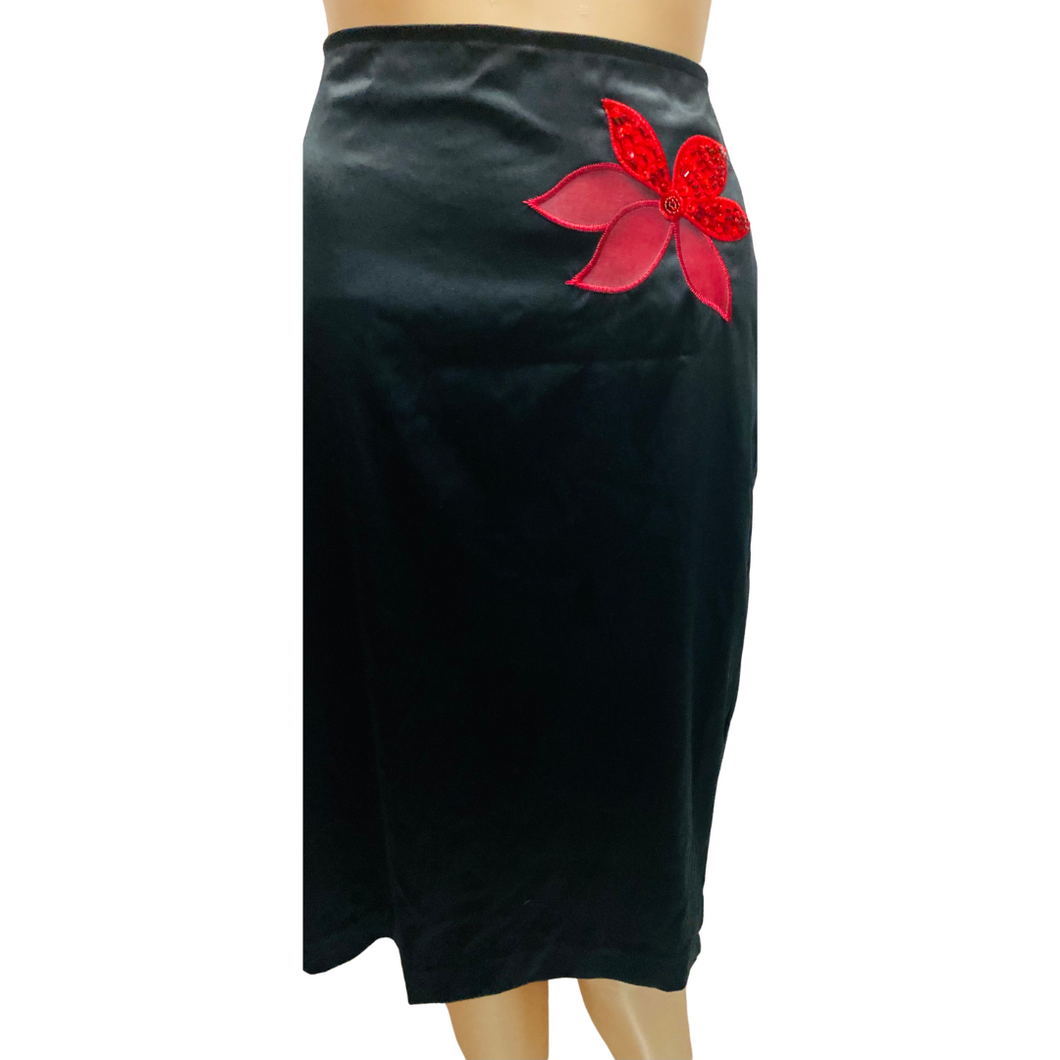 Therapy Satin Black Appliqué Skirt