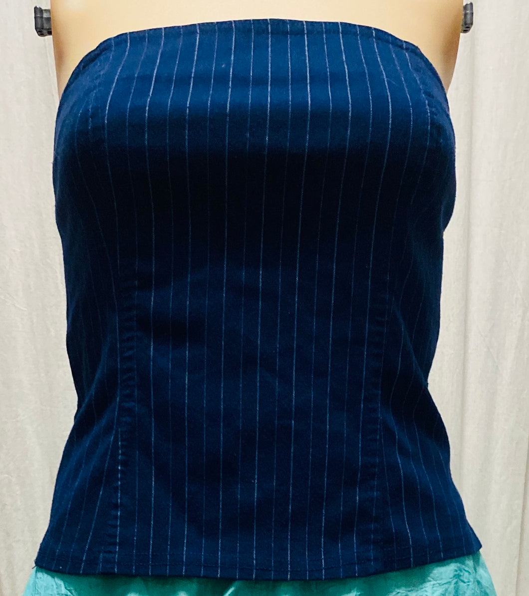 Navy Blue Pinstriped Tube Top