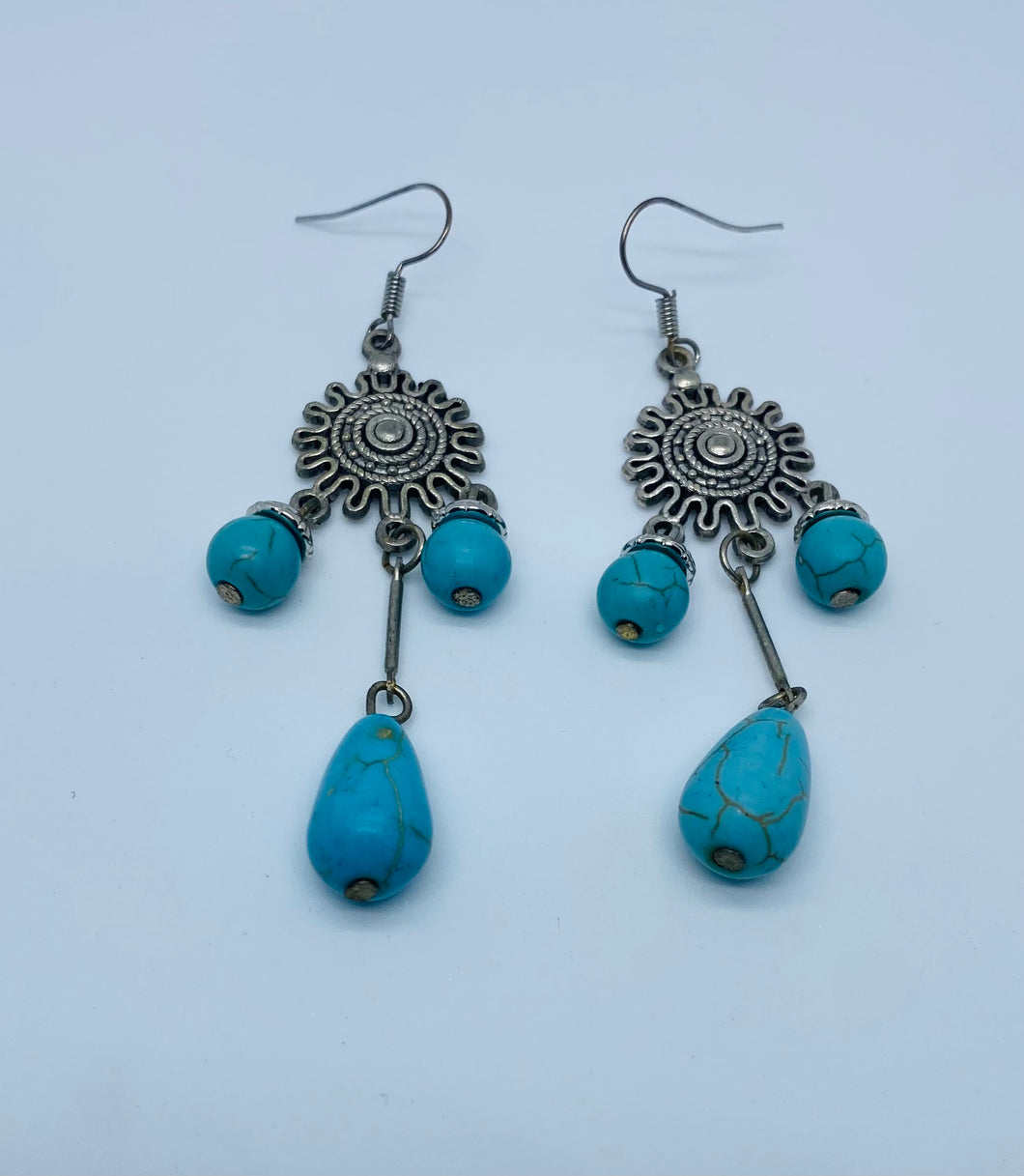 Sundial Chandelier Earrings With Turquoise Drops