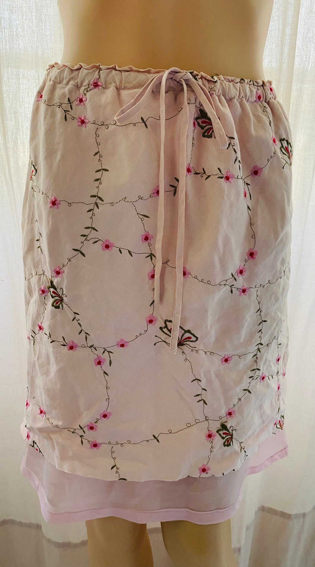 Pink Embroidered Butterfly Vine Skirt